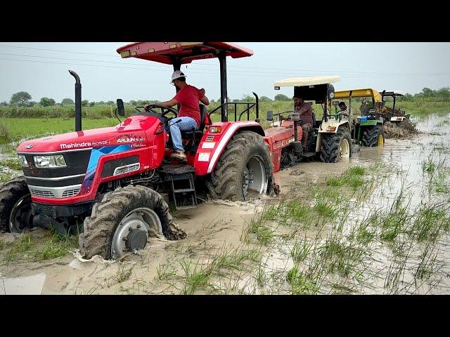 3 Tractors Pulling New Holland 3630 Stuck in Mud Swaraj 855 Fe John Deere Mahindra Arjun NOVO 605