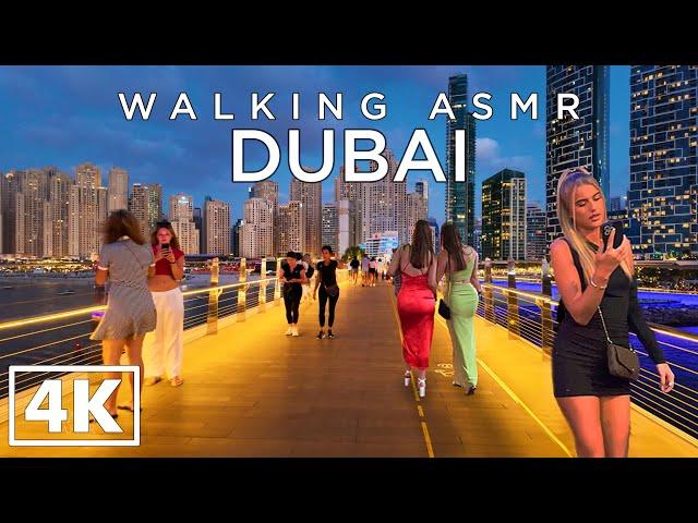 DUBAI [4k] Walking from Dubai JBR to Bluewaters island at Sunset till Night - ASMR