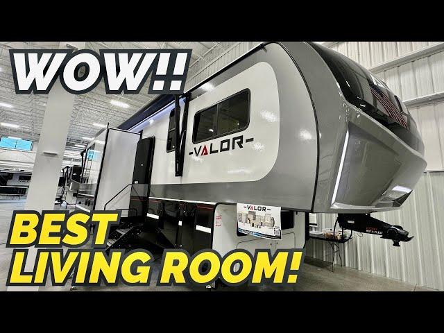 New toy hauler for 2024 with the best living room EVER! 2024 Alliance Valor 44V14