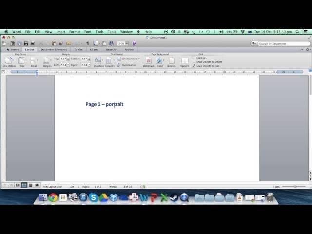 Portrait and landscape in the same document Microsoft Word 2011 for Mac