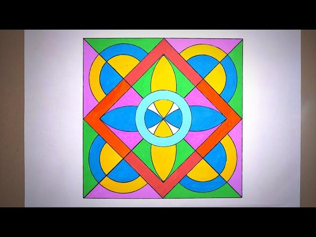 Geometric Square Design for Beginners | Super Easy Geometric Design Drawing | Geometric Design