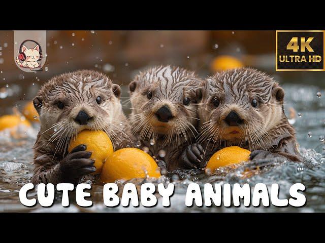 CUTE SEA OTTERS 4K | PIANO MUSIC & STREAM FOREST Sound -  Relaxing for Energy the Day | #CutiePieces