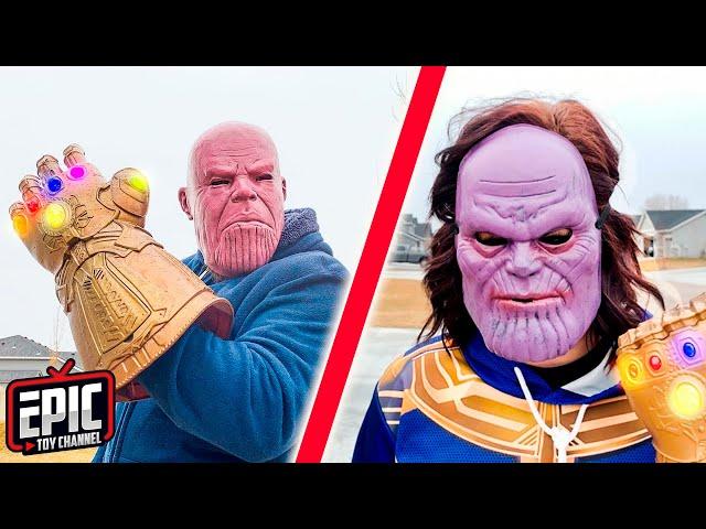 Nerf Battle: Thanos Returns to Payback Avengers Hero Kidz - a Fun Kids Parody