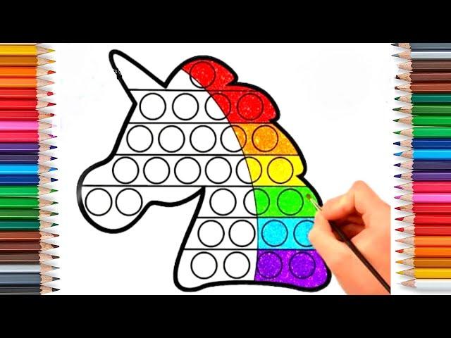 How to draw and color unicorn poppit, easy drawing for toddlers and kids