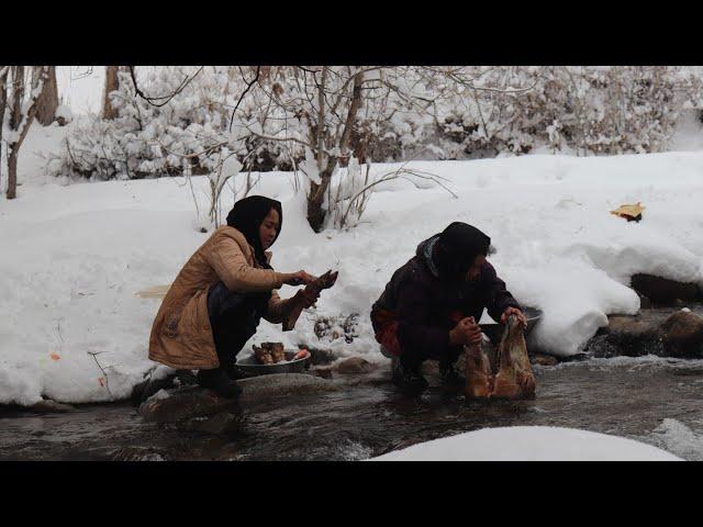 Surviving the Coldest Village with Heavy Snowfall in Afghanistan -63°C | Cooking Beef Head