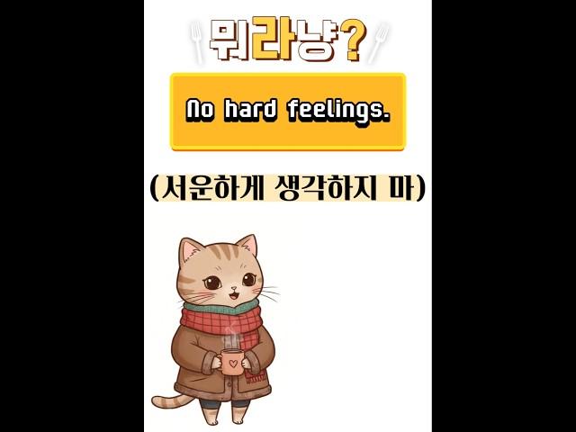 [30초 영어, 뭐라냥] #S8 No hard feelings #유용한영어표현 #english #영어 #speaking #말하기 #회화 #표현 #영어표현  #영어회화