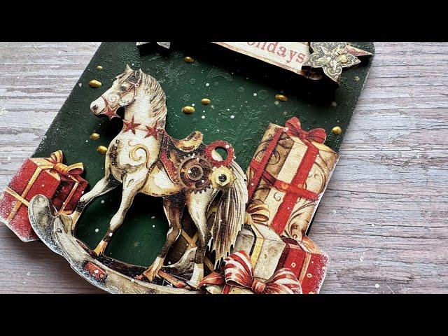 mixed media tag - festive horse