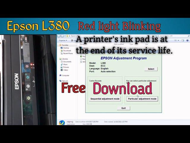 Adjustment software free download on Epson L380 Printer | Service required problem solution.