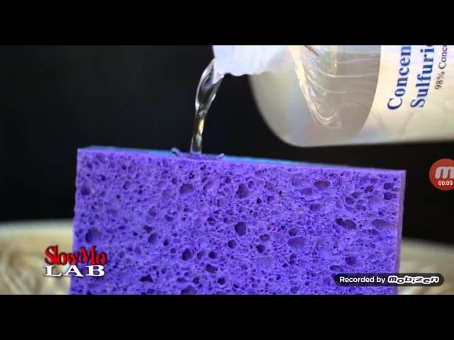 Sulfuric acid and sponge reaction slow motion