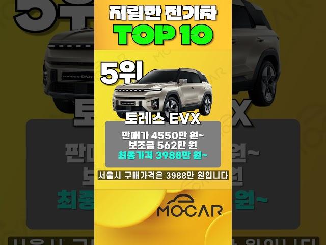 가장 저렴한 전기차 TOP 10!...하이브리드보다 싸네?