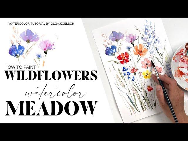 How to paint WILDFLOWERS  meadow with watercolor.  Very easy technique for summer sketches!