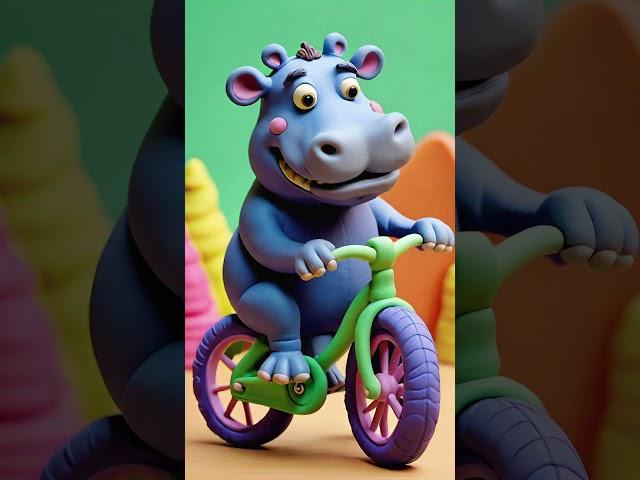 Бегемот едет на велосипеде \ Hippopotamus on a bicycle 001 #ai hippopotamus #riding #bicycle #AI