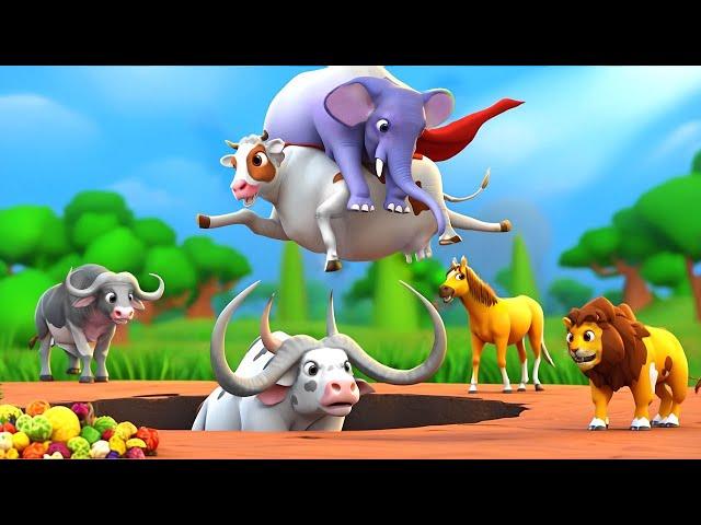 Super Cow Heroic vs. Wild Bull: Epic Rescue of Giant Elephant and Wild Animals