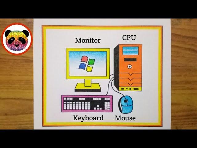 How to Draw Desktop Computer Easy Step By Step / Computer Parts Drawing / Computer Drawing