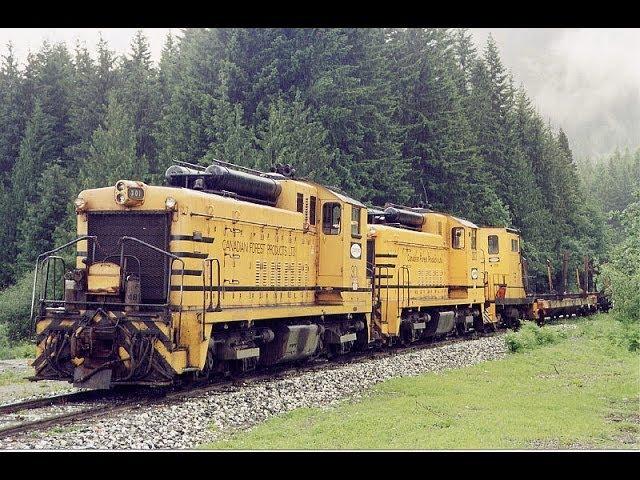 Dynamic-braked SW1200RSs on Canfor Englewood Logging Railway Nimpkish June 1997