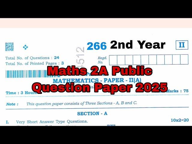 Inter 2nd Year Maths 2A Public Question Paper 2025||Inter 2nd Year Maths 2A Important Questions 2025