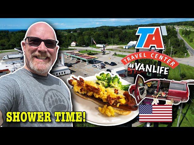 Eating & Showering at a TA Travel Truck Stop in Pennsylvania