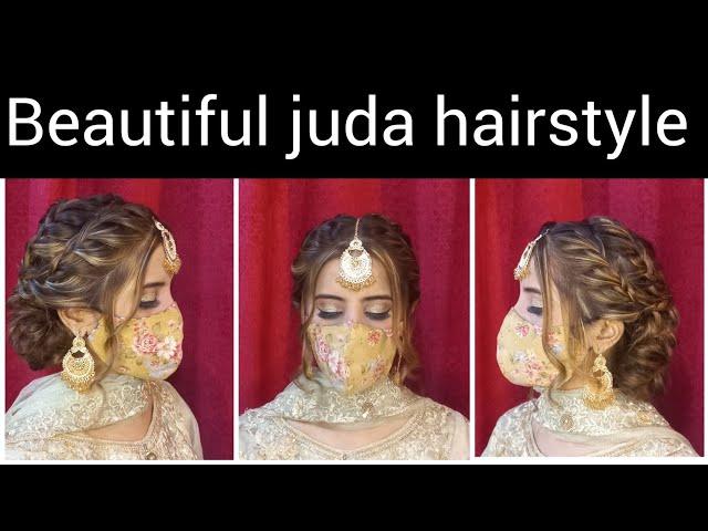 Simple hairstyle for long hair  engagement | pakistani bridal braid hairstyle | messy bun hairstyle