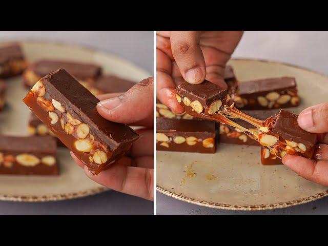 Homemade Snickers Bars | Caramel Filled Chocolate Bar Recipe | Yummy