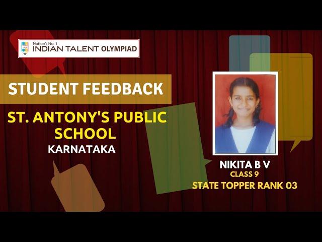 Olympiad Student Feedback - State Topper Rank 03 - Indian Talent Olympiad