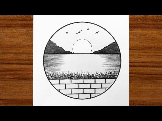 Easy circle scenery drawing / Easy drawing ideas for beginners / How to draw pencil sketch drawing