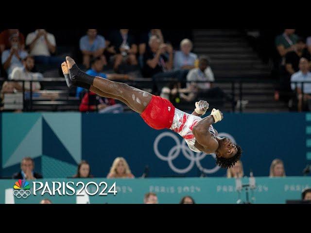 Frederick Richard goes all out on floor routine in men's individual final | Paris Olympics