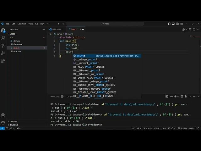Additional sun of int data type.#vs code#addition#with patel