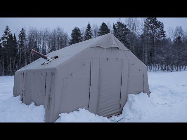 COLD WINTER CAMPING in a HOT TENT | ALONE OVERNIGHT | ASMR