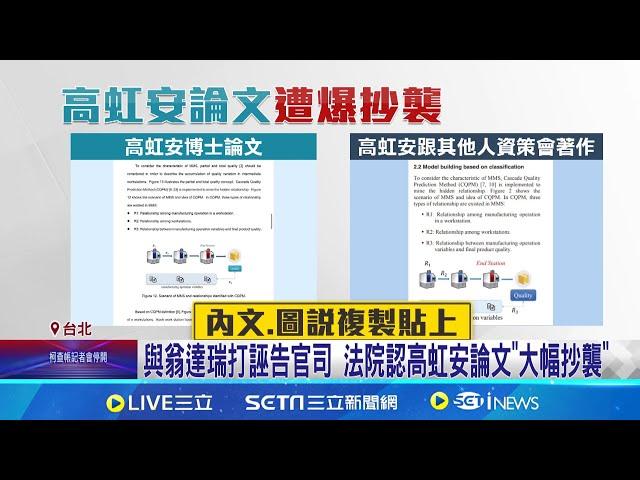 法官認高虹安論文"大幅抄襲" 北院:幾乎一字不漏 圖表雷同.段落相似 高虹安論文遭認定"大幅抄襲" 理科論文篇幅短 學者:抄襲結論與貢獻成果也算大量│【新聞一把抓】20240821│三立新聞台