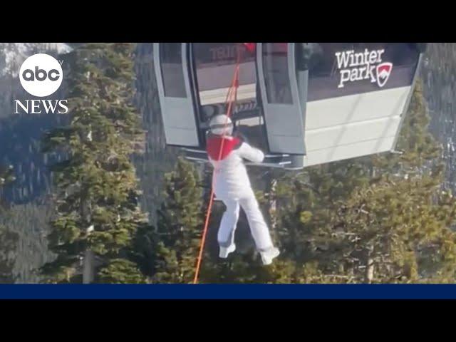 Skiers plunge from chairlift at Lake Tahoe resort