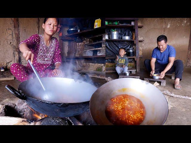 Hot spicy noodles by Rita Rojan Rai in the village farm house || life in rural Nepal @Ritarojan