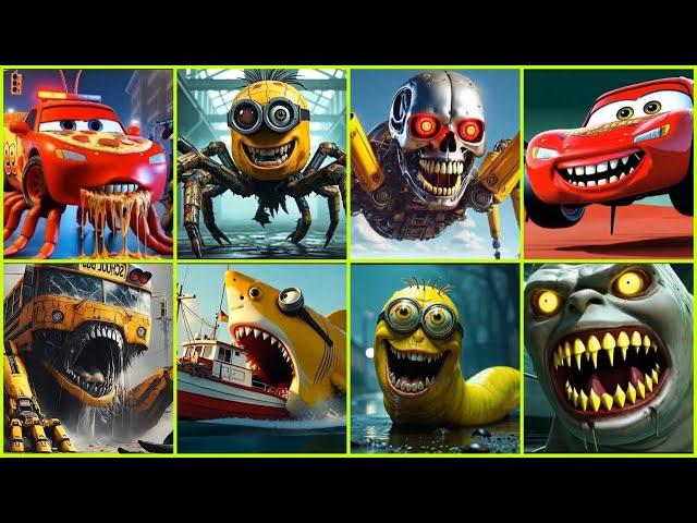 Lightning McQueen Pizza VS Minion ExE VS School Bus Eater VS Thomas Train Eater