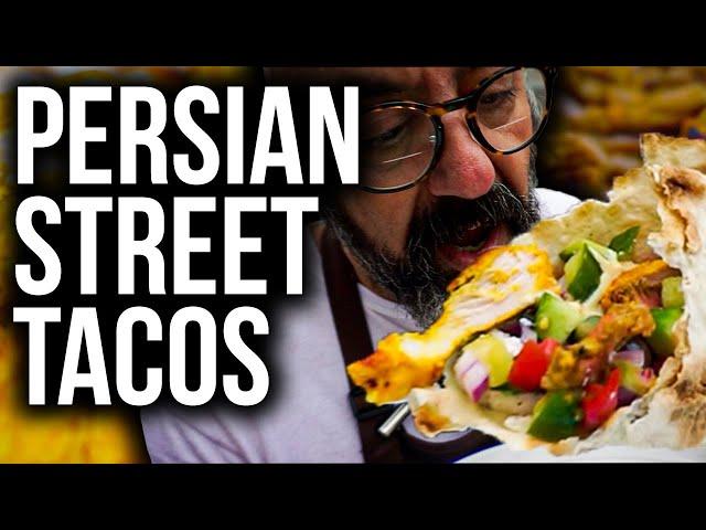 Persian Style Street Tacos (Joojeh Kabob, Chenjeh, Shirazi, Saffron Aioli)