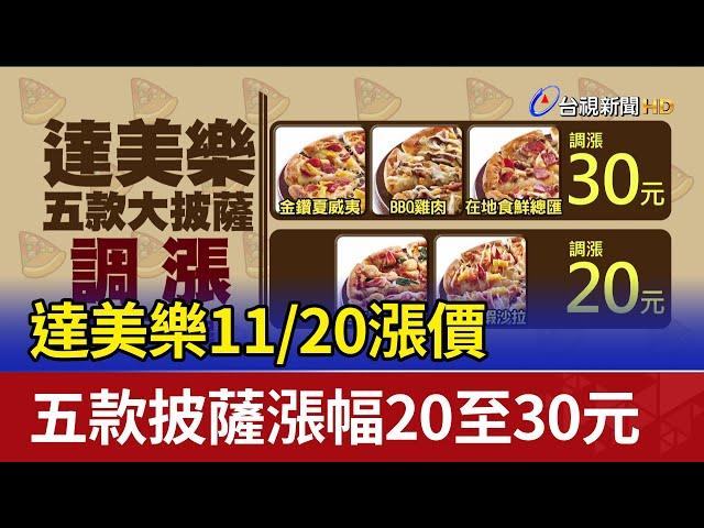 達美樂11/20漲價 五款披薩漲幅20至30元