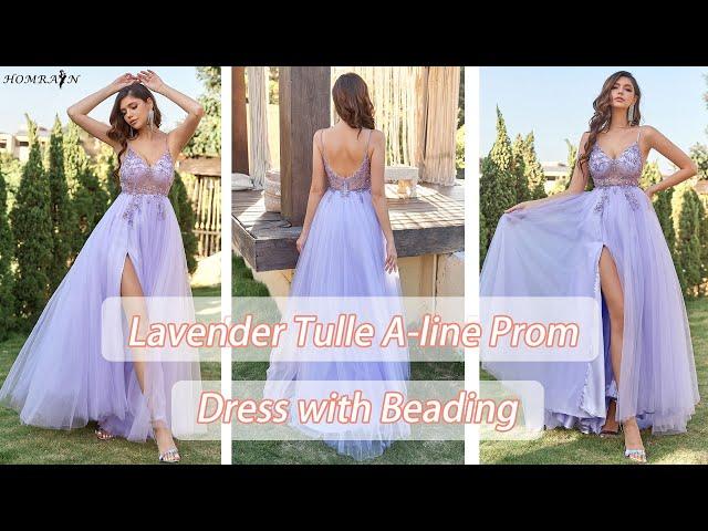 Lavender Tulle A-line Prom Dress with Beading | Homrain 2022