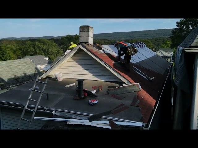 Installing a beautiful GAF roofing system with Timberline HD in Patriot red