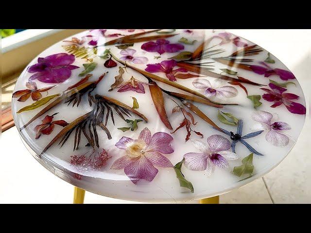 Resin Art Tutorial | Amazing white table made of flowers and epoxy resin