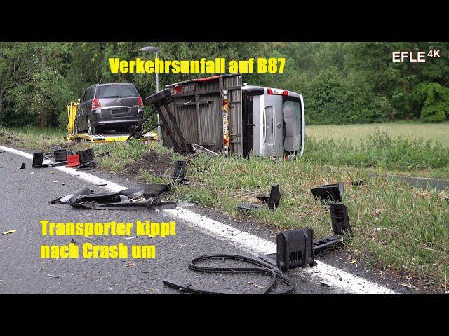 Autotransporter schlitzt LKW auf und kippt dann mit Ladung um auf B87 in Jesewitz [03.06.2020]