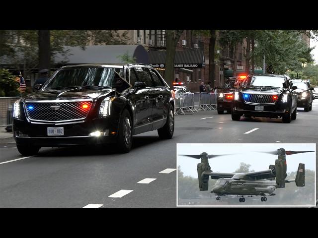 President Biden leaves New York | Military helicopters, motorcades, and security during UN meeting