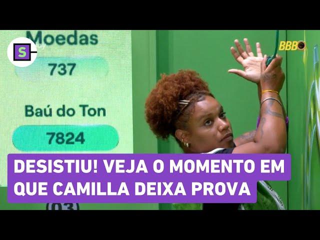 BBB 25: Veja o momento em que Camilla desiste de continuar na prova do líder!