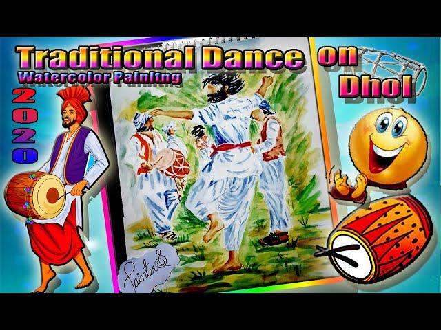 Traditional dance Attan on dhol || 2020 watercolor painting || Musical memory || NonStop Creative