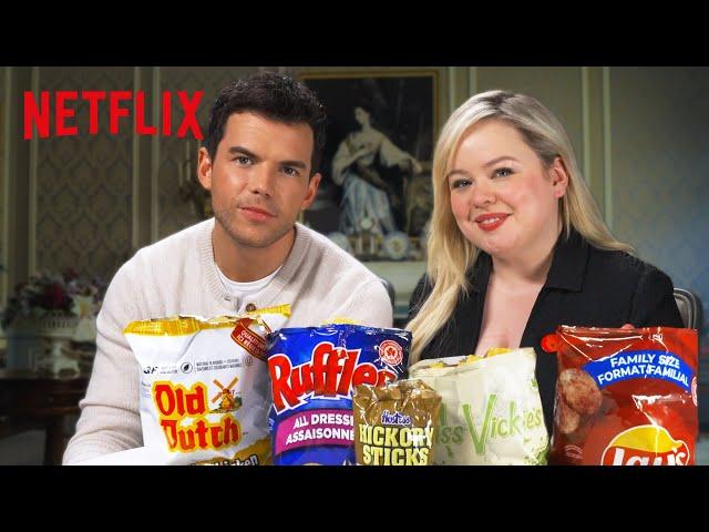 Luke Newton and Nicola Coughlan Taste Test Canadian Chips | Bridgerton | Netflix