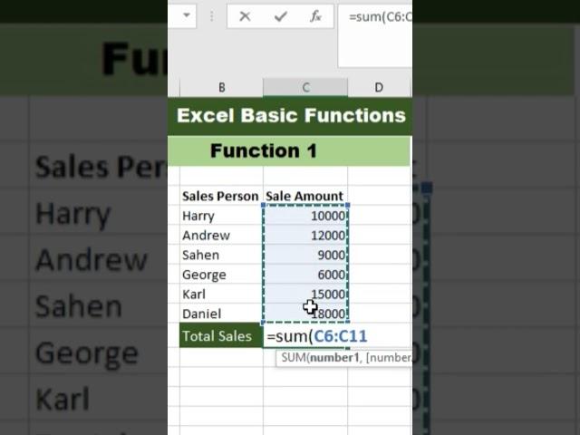 Excel Basic Sum Function #excel #exceltips #sumfunction #excelbasics