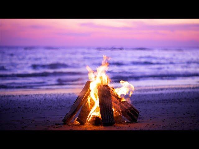 Relaxing Crackling Fire with Beautiful Piano Music and Background Wave Sounds