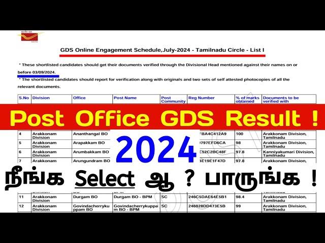 Post office gds result 2024 tamil | india post gds 2024 result | gds result pdf 2024