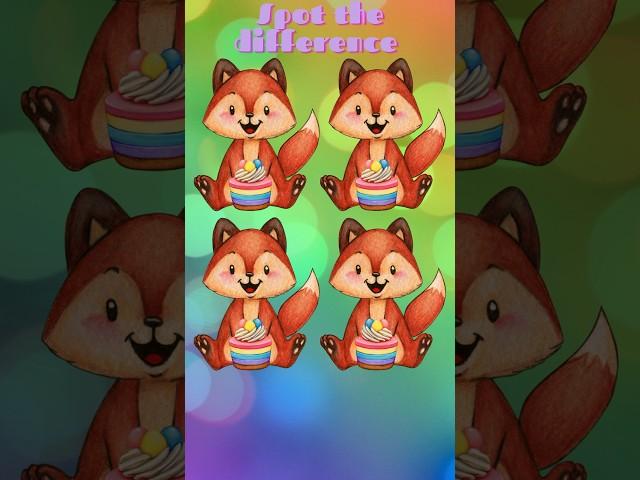 Rainbow foxes with treats! Spot the difference puzzle game #oddoneout #kawaii  #fantasy #games