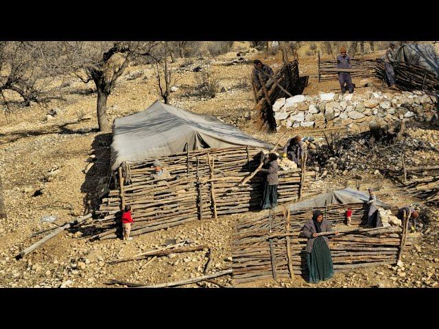 Nomadic Lifestyle of Iran: Nomadic Life in the Mountains _ Building a Sheep Shelter with Wood ️