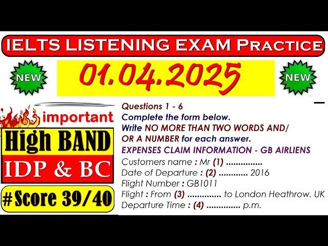 IELTS LISTENING PRACTICE TEST 2025 WITH ANSWERS | 01.04.2025