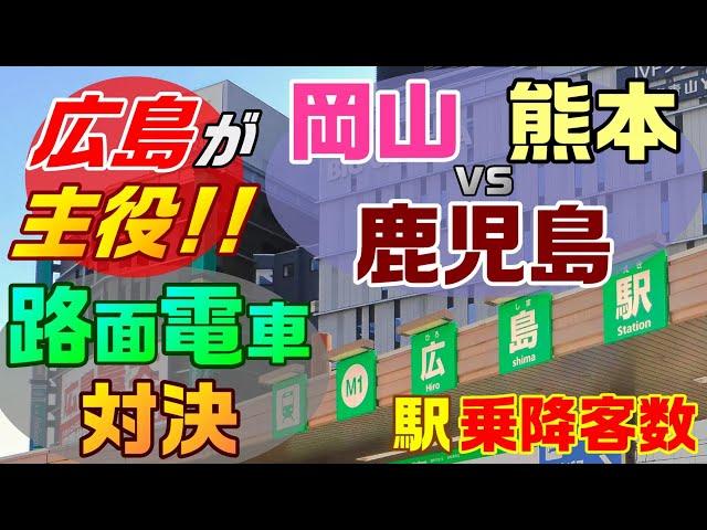 ＜J22＞広島駅が第〇位!!/広電vs世田谷線 路面電車 都市バトル/広島･岡山･熊本･鹿児島･長崎･札幌･富山･松山･都電荒川線/私鉄乗降客数ランキング 全国乗降客数ランキング