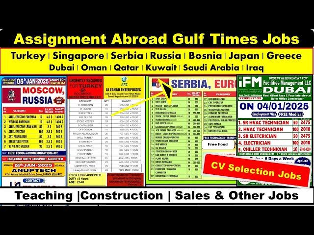 Assignment Abroad Times Jobs In Turkey, Singapore, Russia, Bosnia, Japan, Serbia, Dubai, Kuwait.